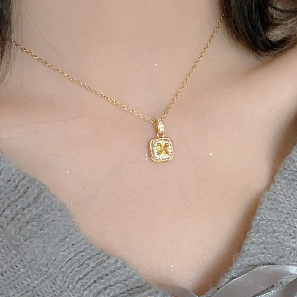 Yellow Sugar Cube Crystal Zircon Necklace - Picture 6 of 16